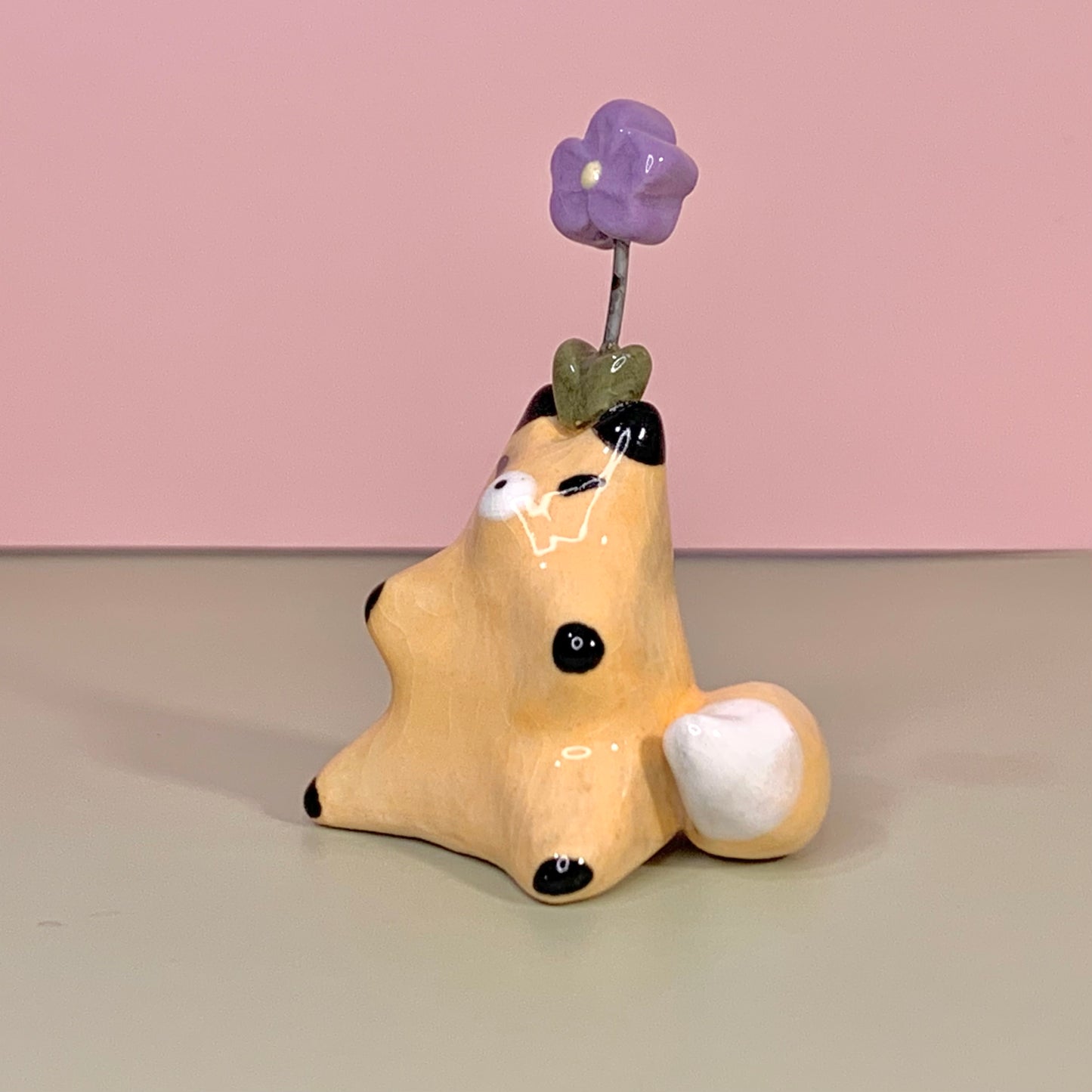 Flower Fox Ceramic Figurine