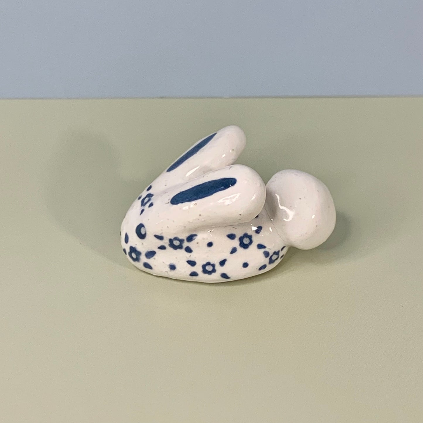 Mini Blue Bunny Ceramic Figurine
