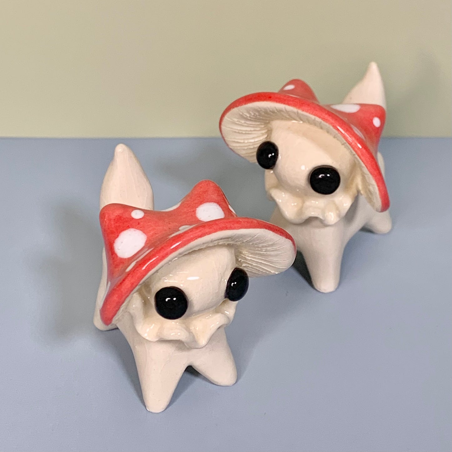 Mushroom Kitty Cat Ceramic Figurine