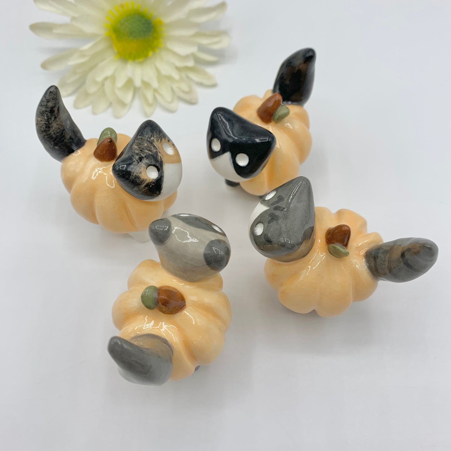 Autumn Pumpkin Kitty Cat Ceramic Figurine