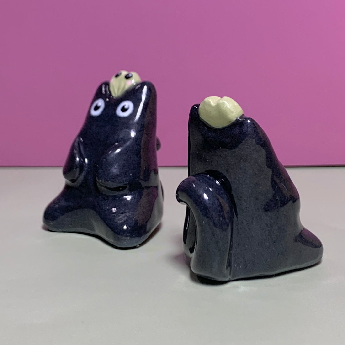 Black Cat with Frog Friend Ceramic Figurine