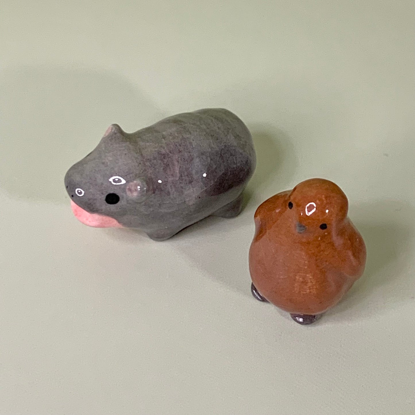 Mini Moo Deng & Pesto Set Ceramic Figurines