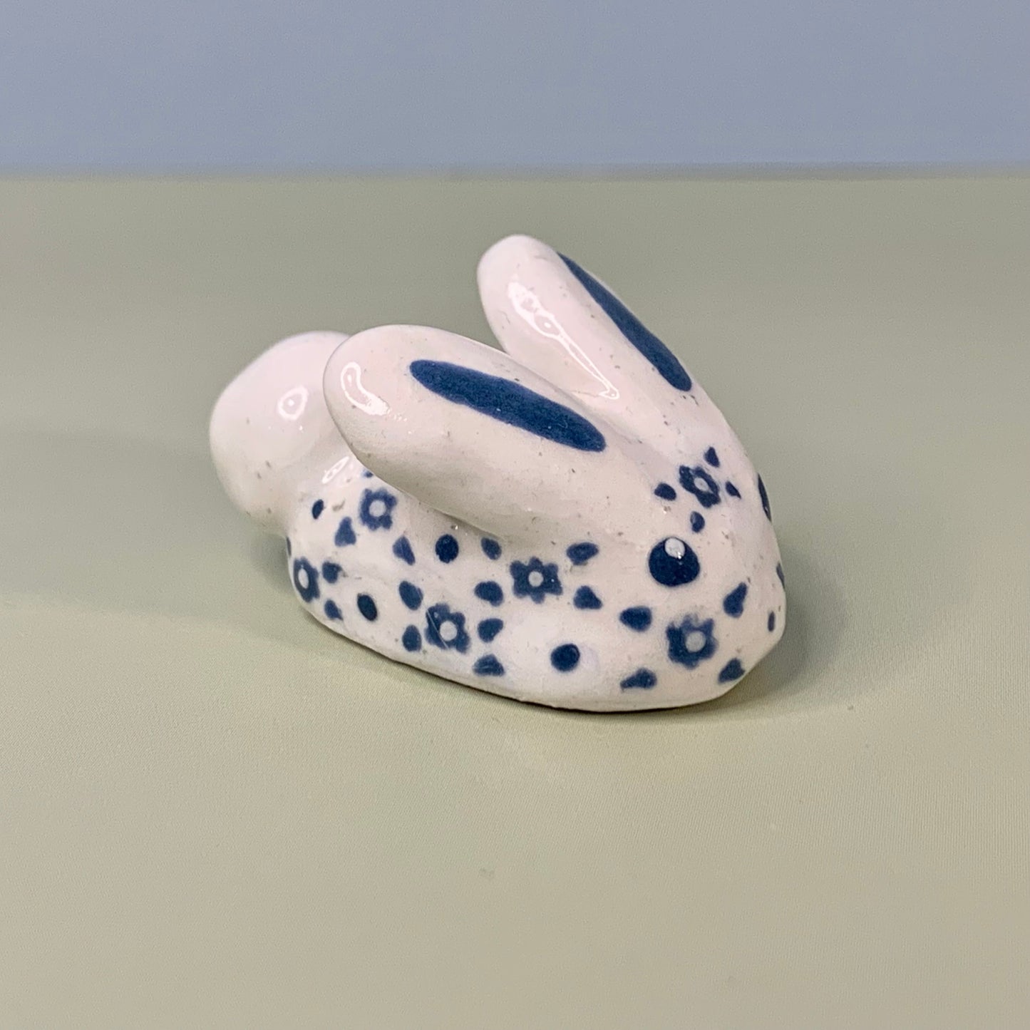 Mini Blue Bunny Ceramic Figurine
