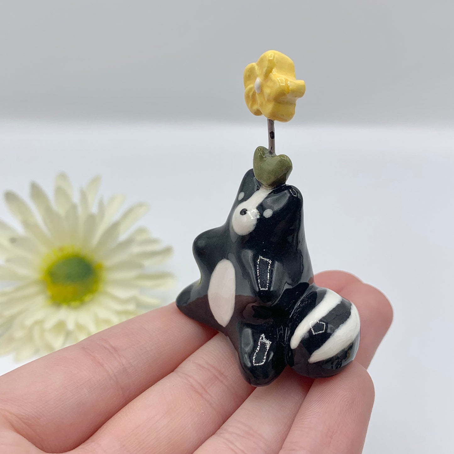 Flower Sprout Raccoon Fox Skunk Possum Animal Ceramic Figurine