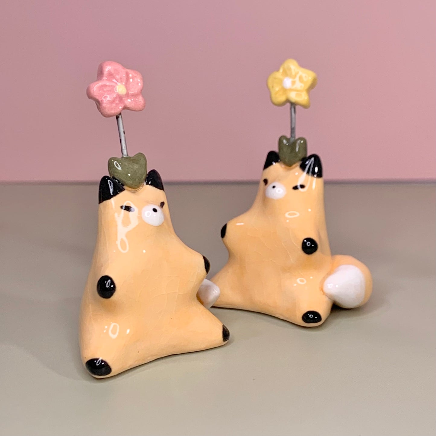 Flower Fox Ceramic Figurine