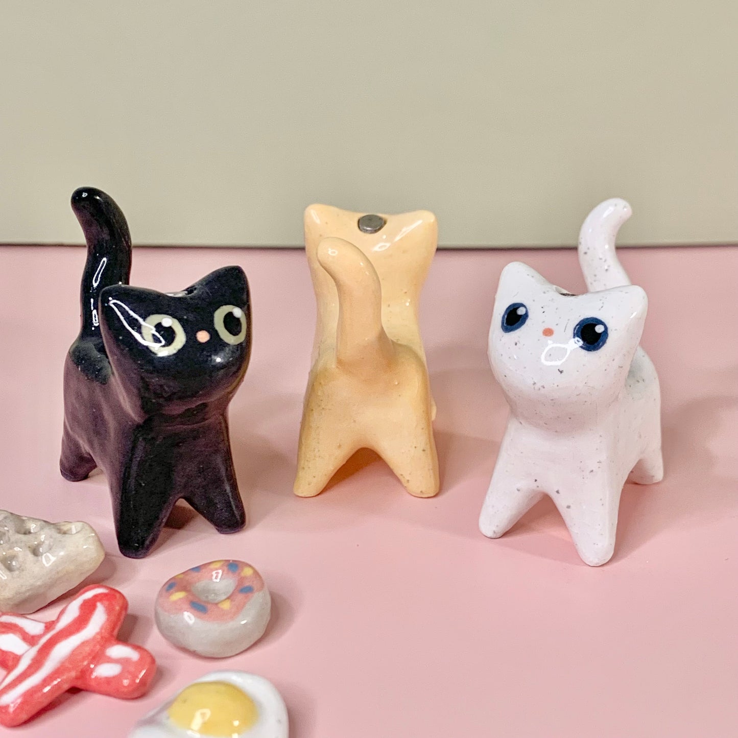 Kitty Cat Ceramic Figurine with Magnetic Attachments