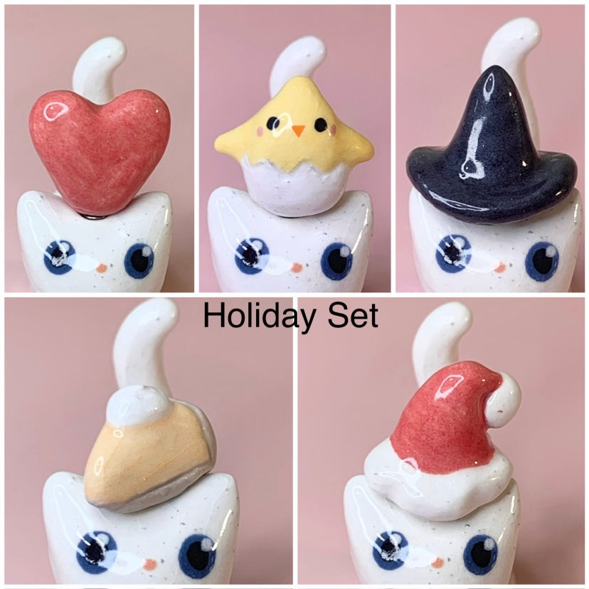 Kitty Cat Ceramic Figurine with Magnetic Attachments