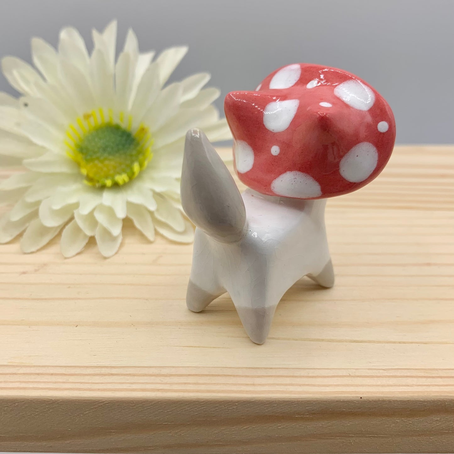 Mushroom Kitty Cat Ceramic Figurine