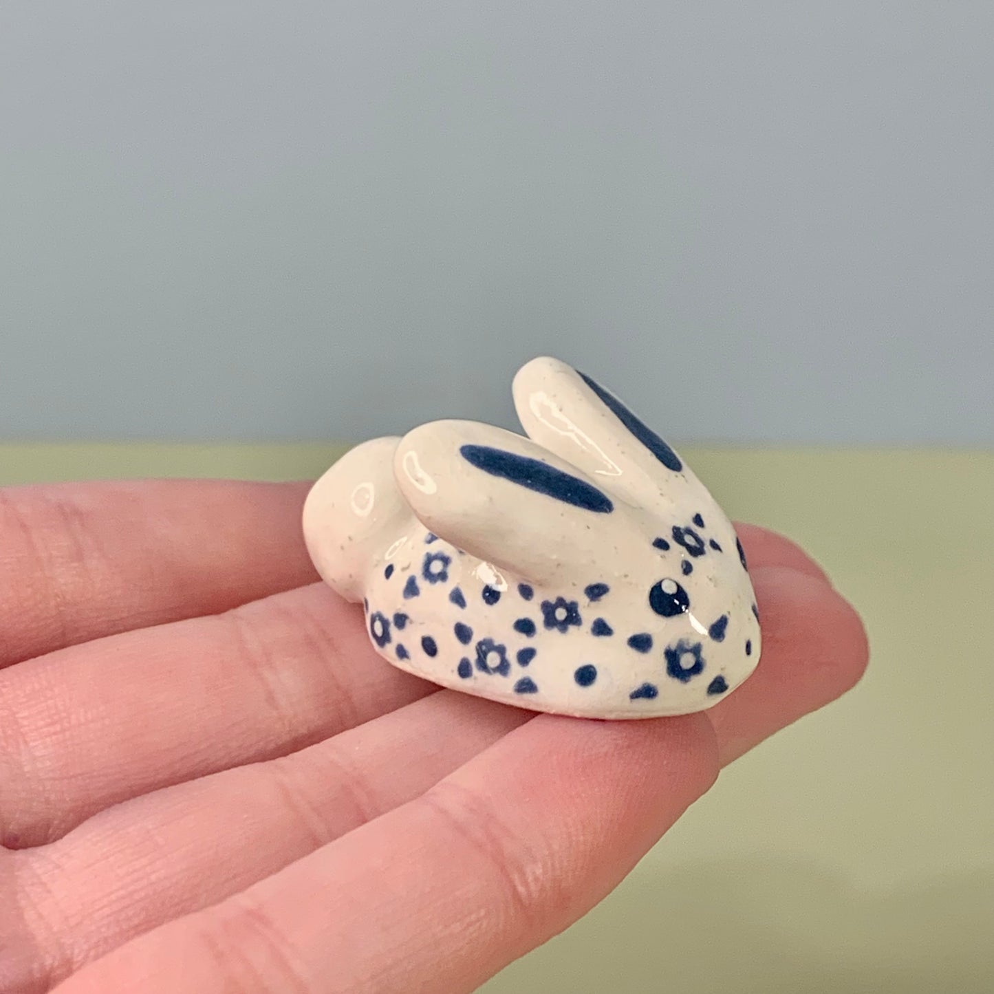 Mini Blue Bunny Ceramic Figurine