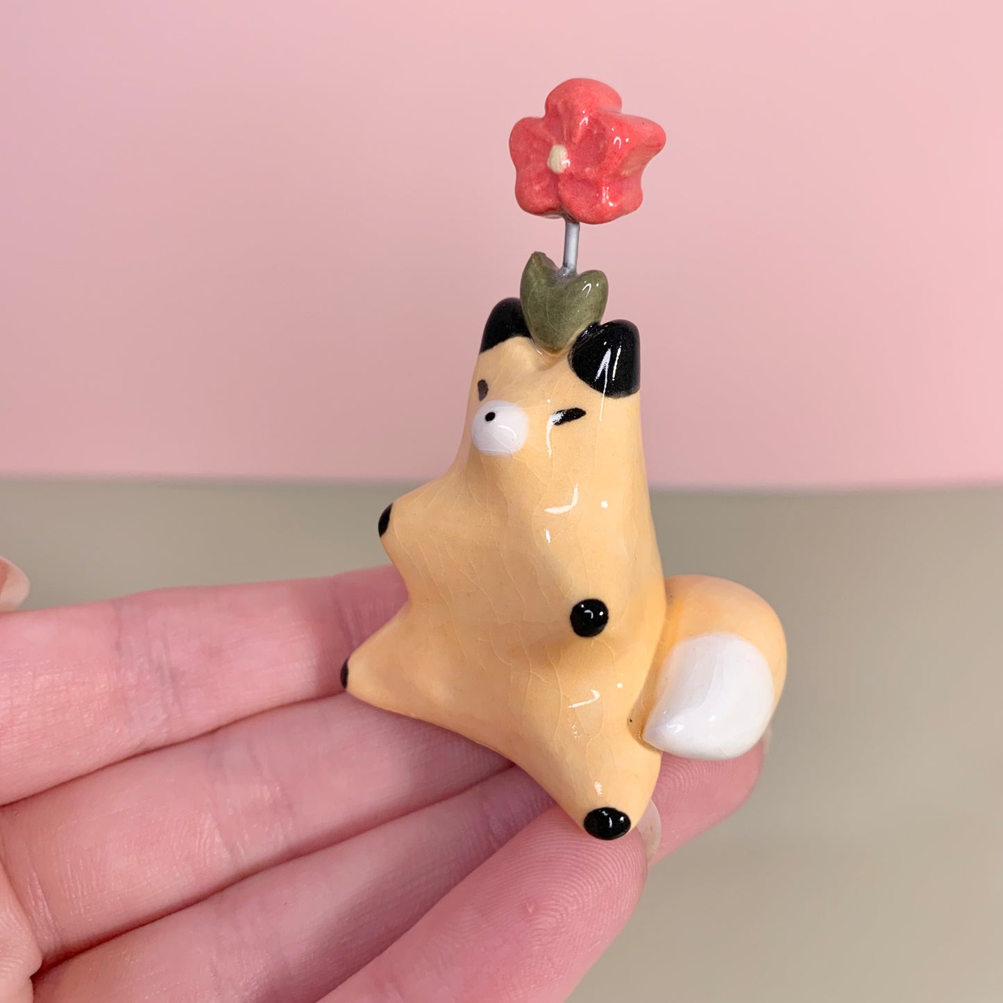 Flower Fox Ceramic Figurine