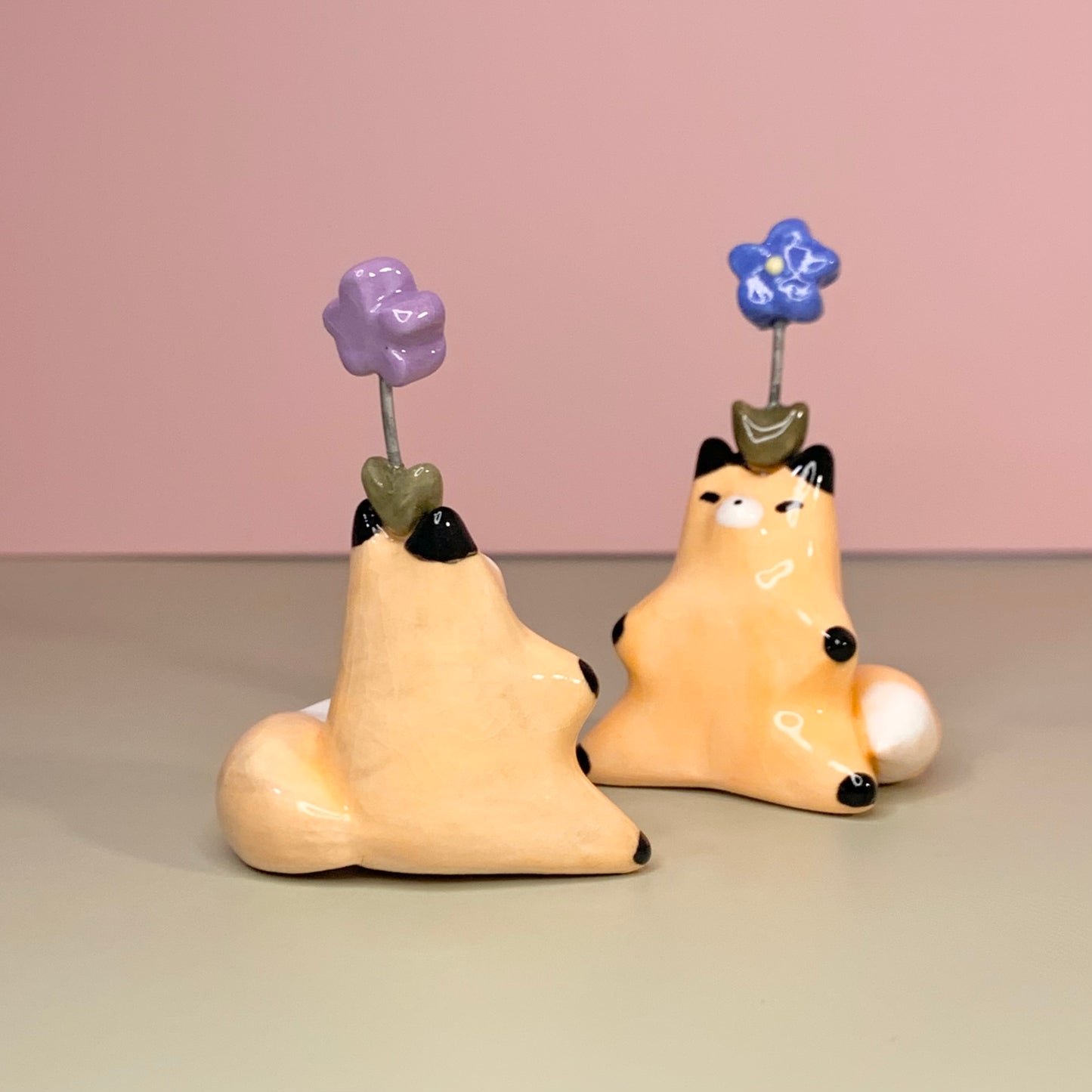Flower Fox Ceramic Figurine