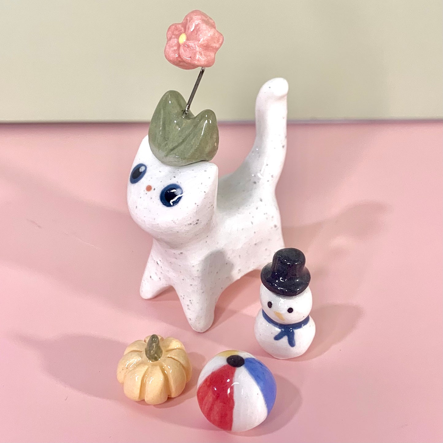 Kitty Cat Ceramic Figurine with Magnetic Attachments