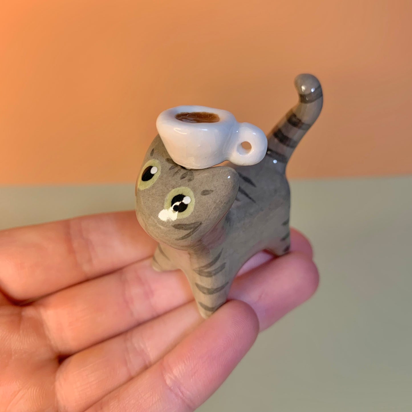 Breakfast Set Kitty Cat Ceramic Figurine with Magnetic Attachments