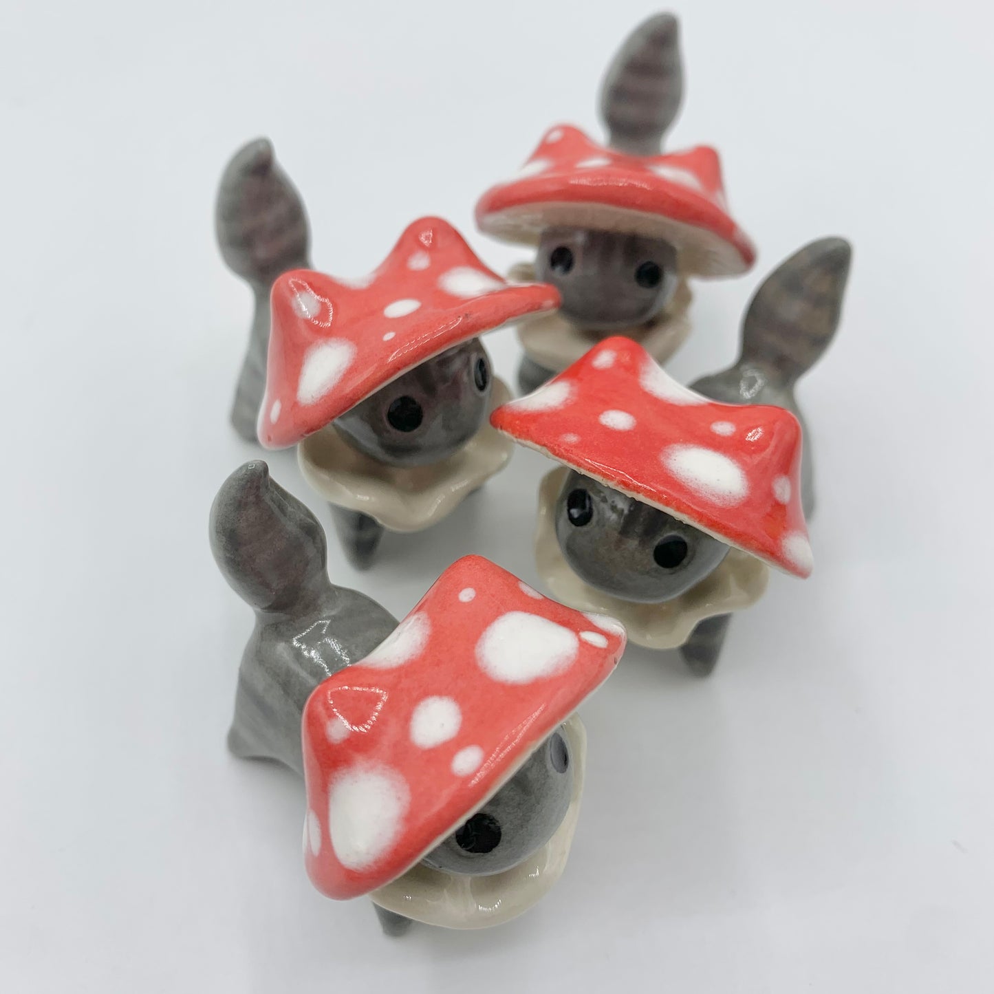 Grey Tabby Mushroom Kitty Ceramic Figurine