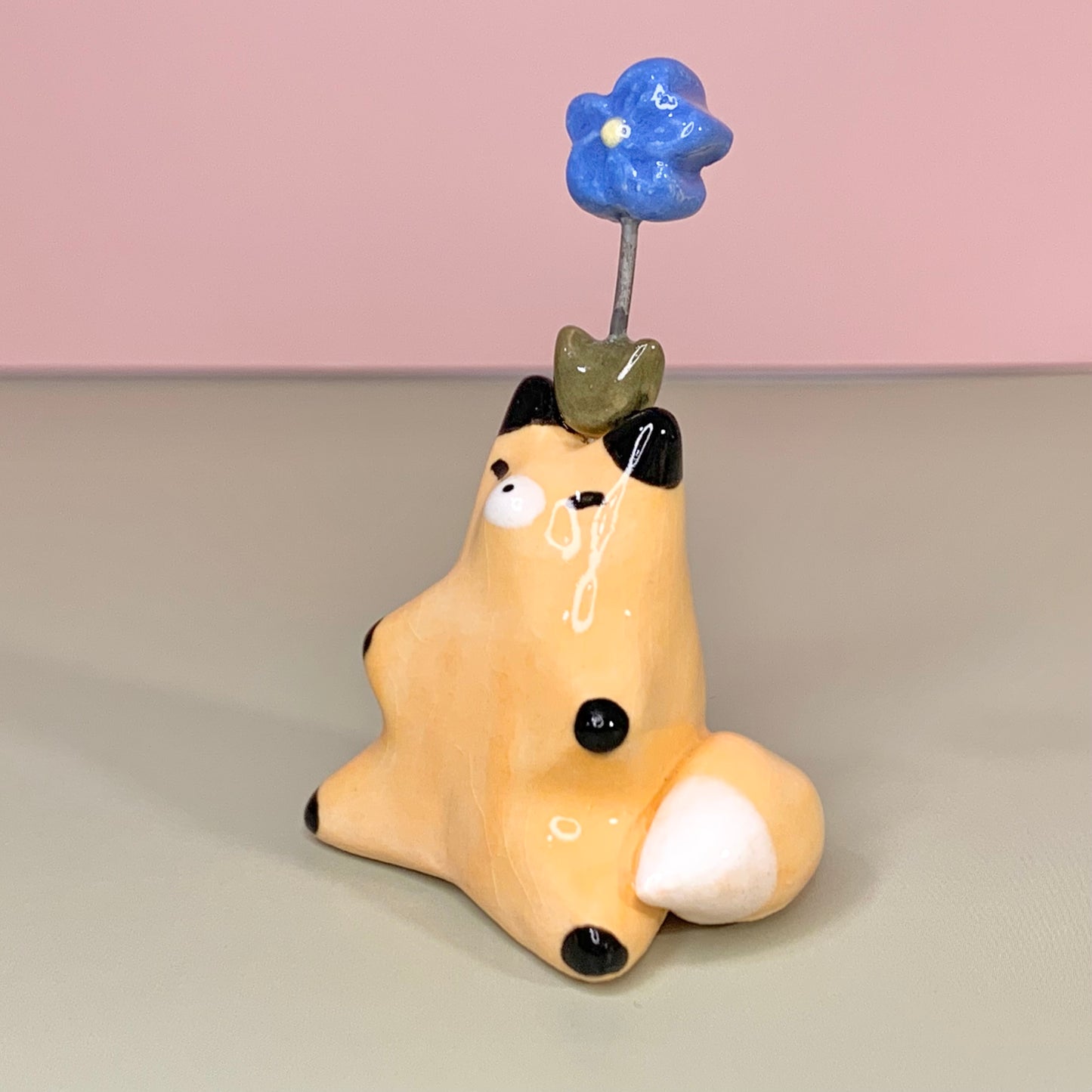Flower Fox Ceramic Figurine