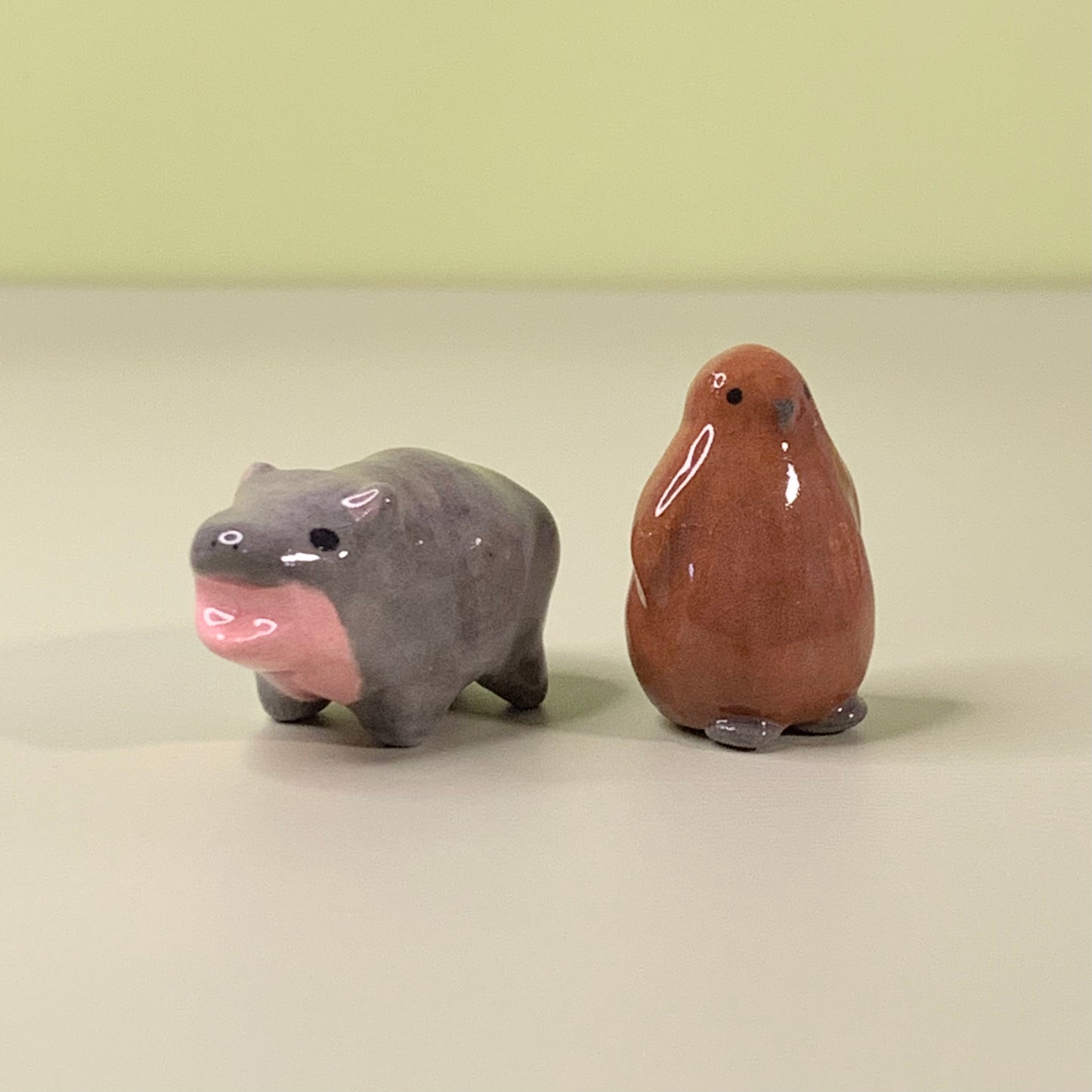 Mini Moo Deng & Pesto Set Ceramic Figurines