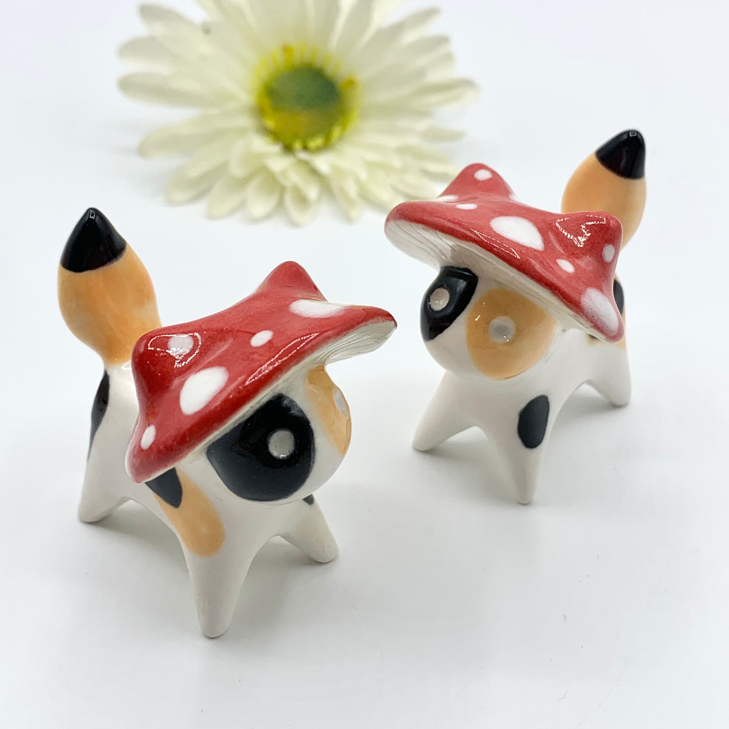 Calico Mushroom Kitty Ceramic Figurine