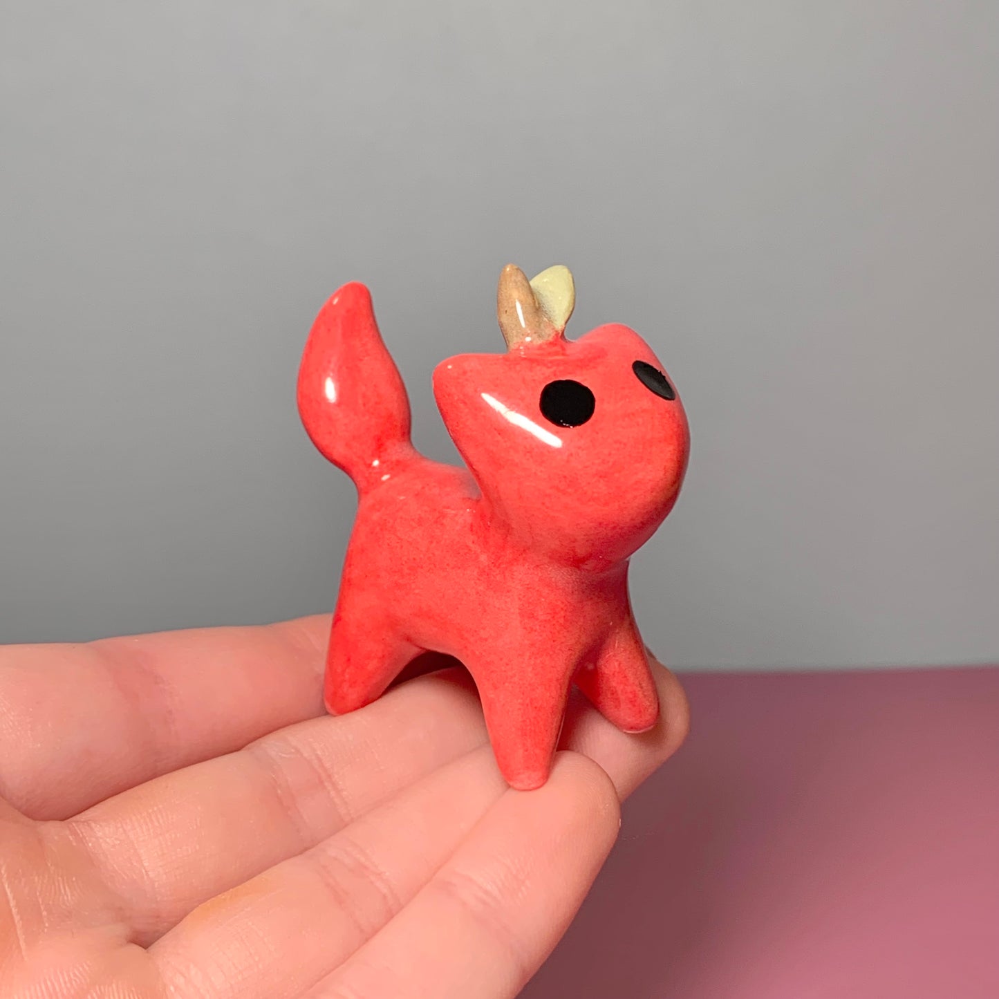 Apple Kitty Cat Ceramic Figurine