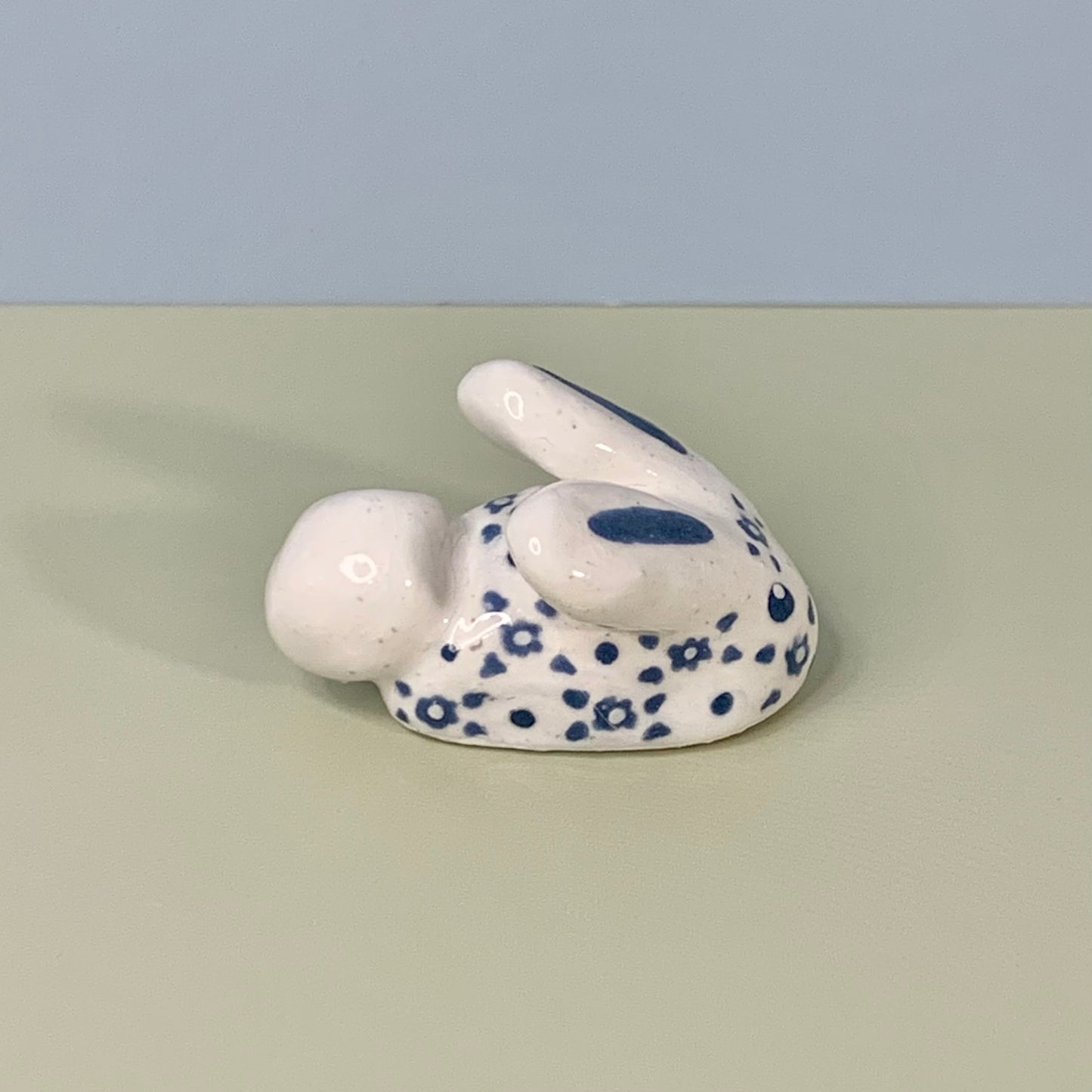 Mini Blue Bunny Ceramic Figurine