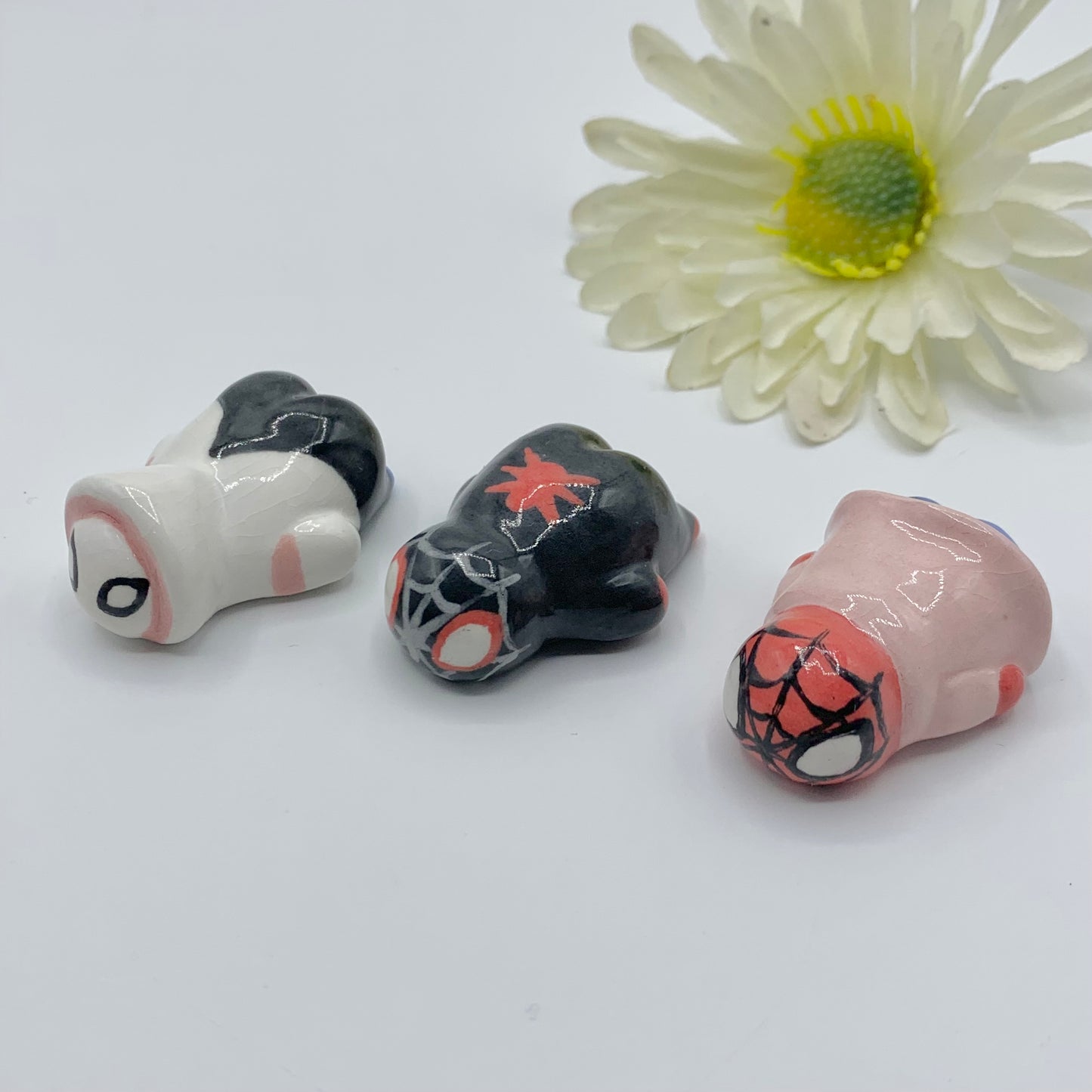 Spiderverse Set of Three Miles Gwen Peter Spider-Man Inspired Ceramic Figurine