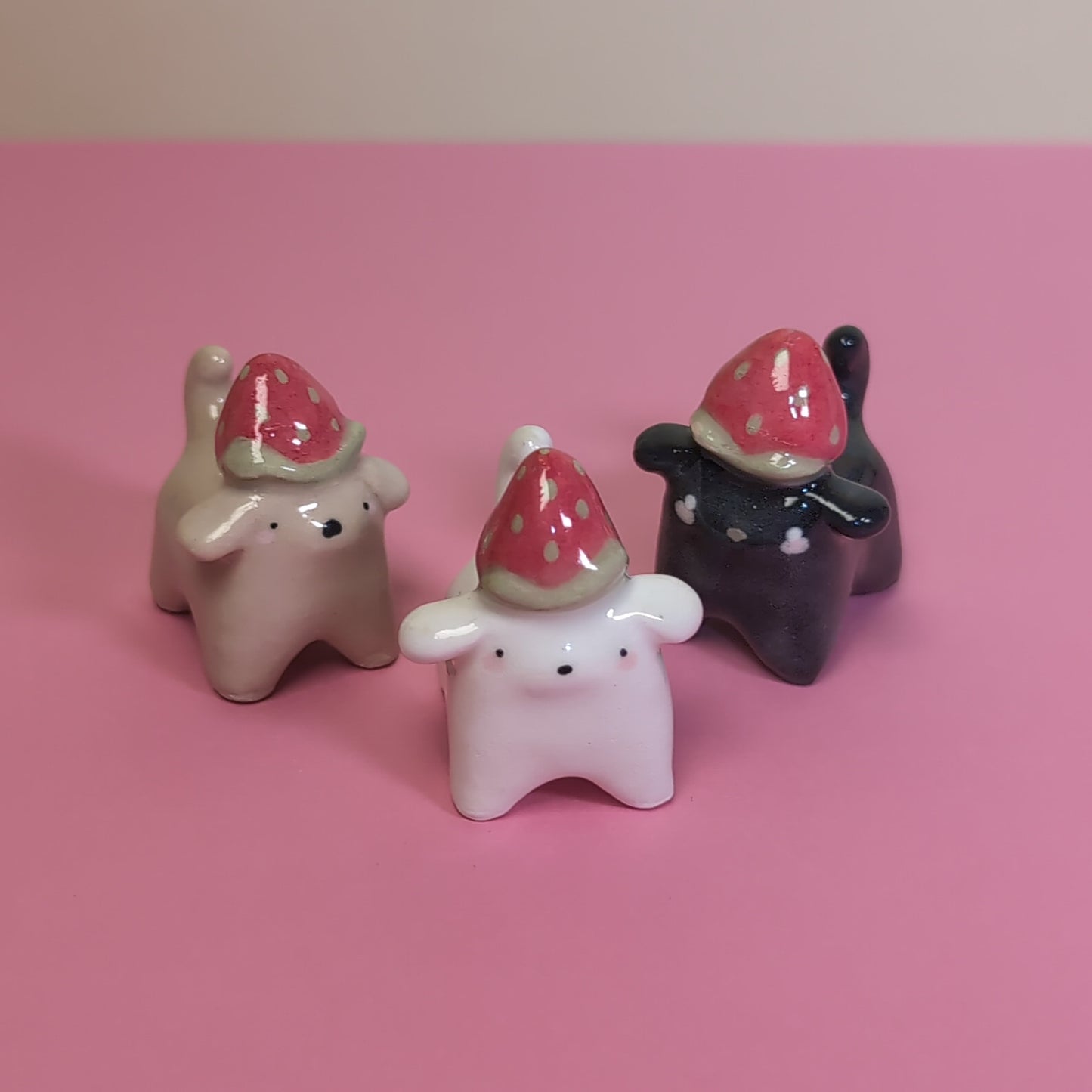 Mini Strawberry Puppy Dog Ceramic Figurine