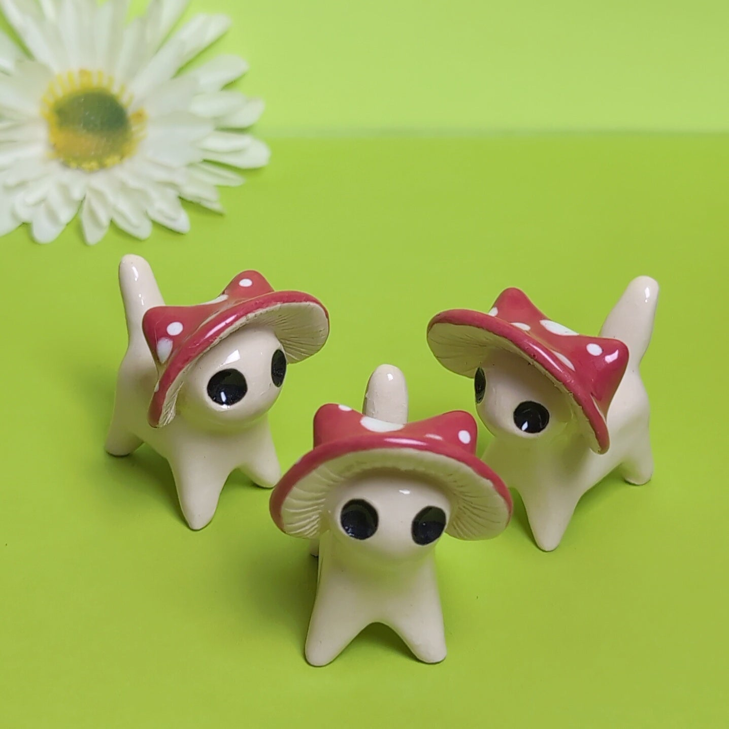 Mushroom Kitty Cat Ceramic Figurine