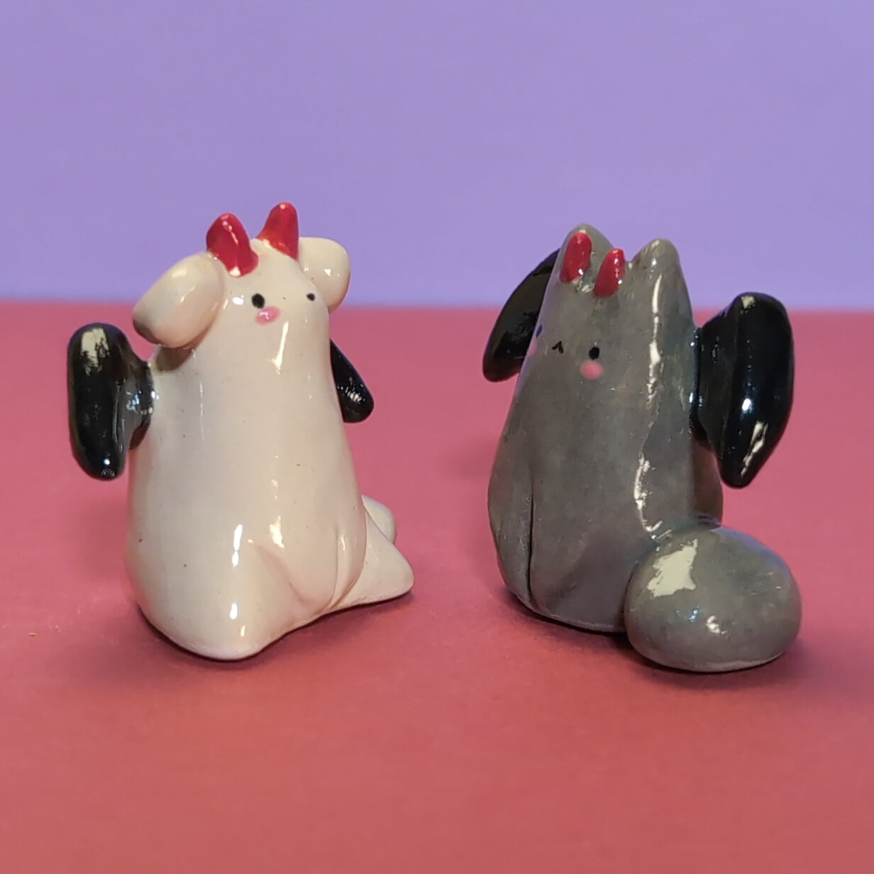 Mini Devil Puppy & Cat Ceramic Figurines