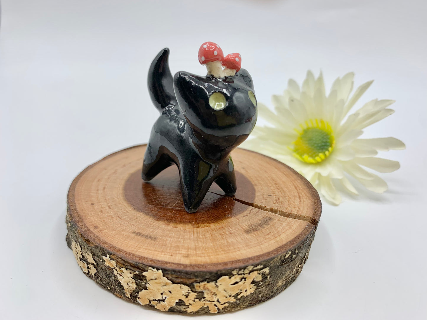 Little Mushroom Fungi Kitty Ceramic Figurine