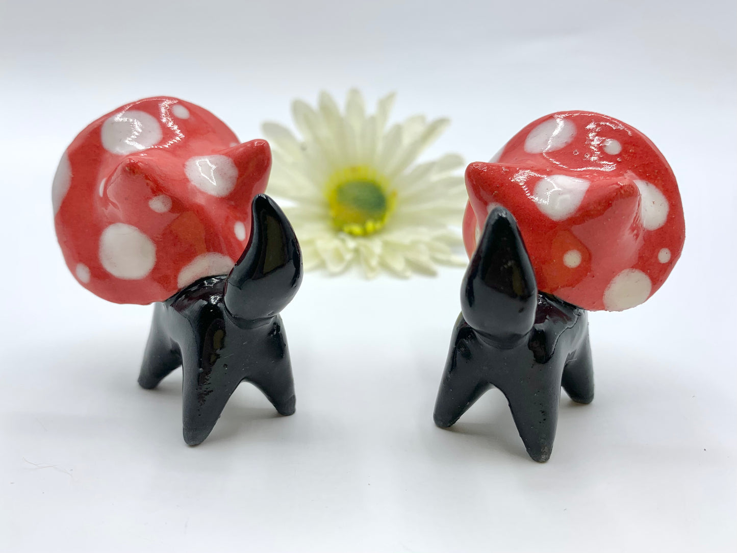 Mushroom Kitty Ceramic Figurine- Black Cat