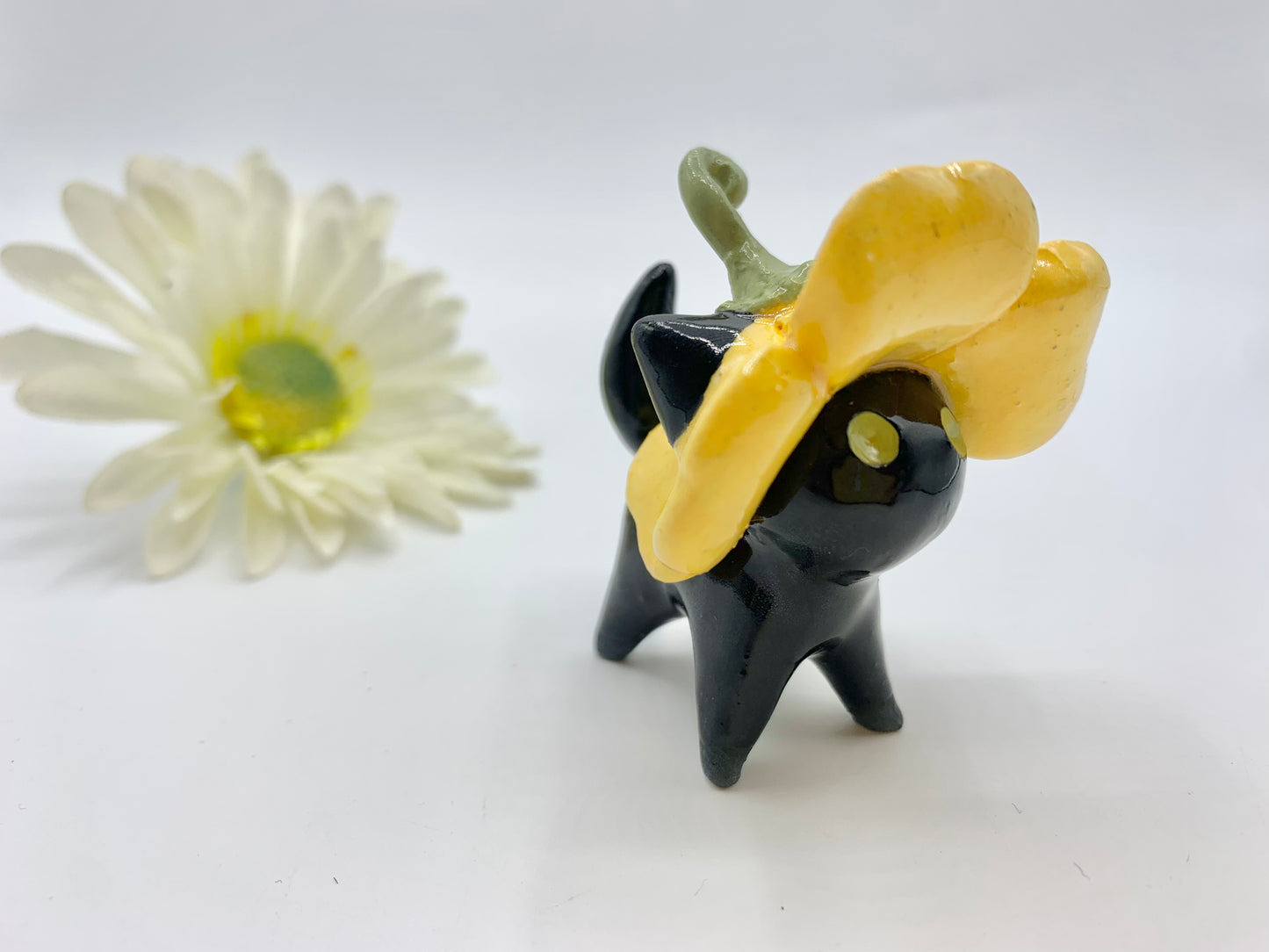 Flower Kitty Ceramic Figurine- Black Cat