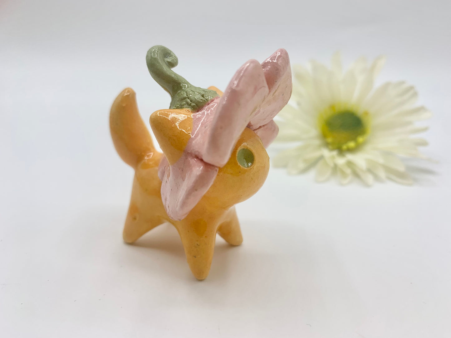 Flower Kitty Ceramic Figurine- Orange Cat