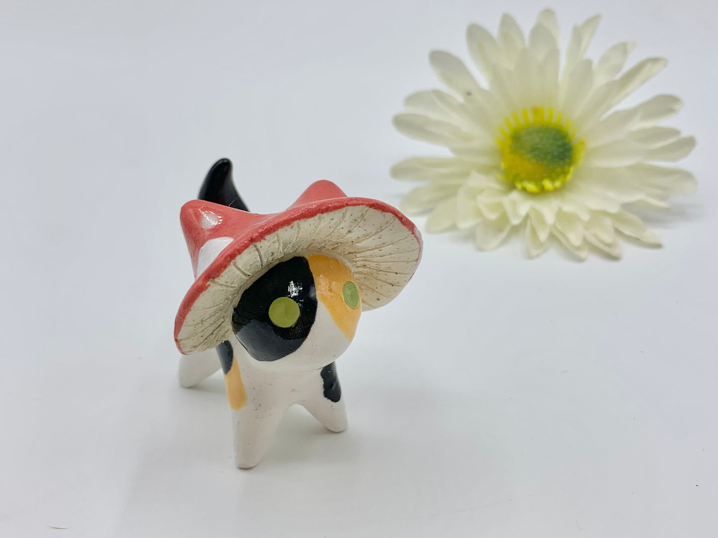 Mushroom Kitty Ceramic Figurine- Calico