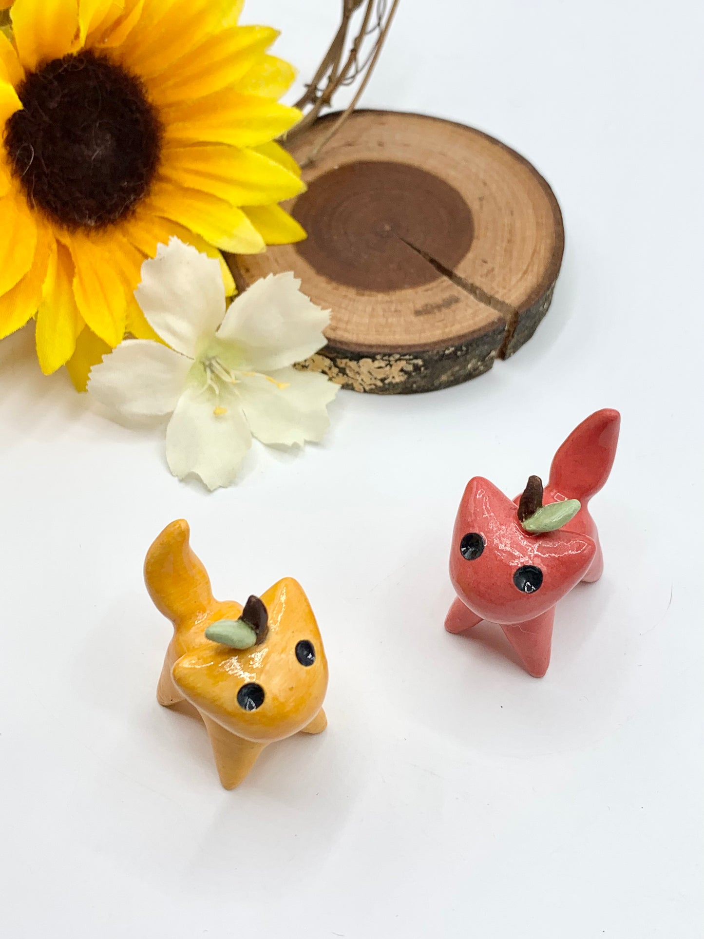 Red Apple Kitty Ceramic Figurine