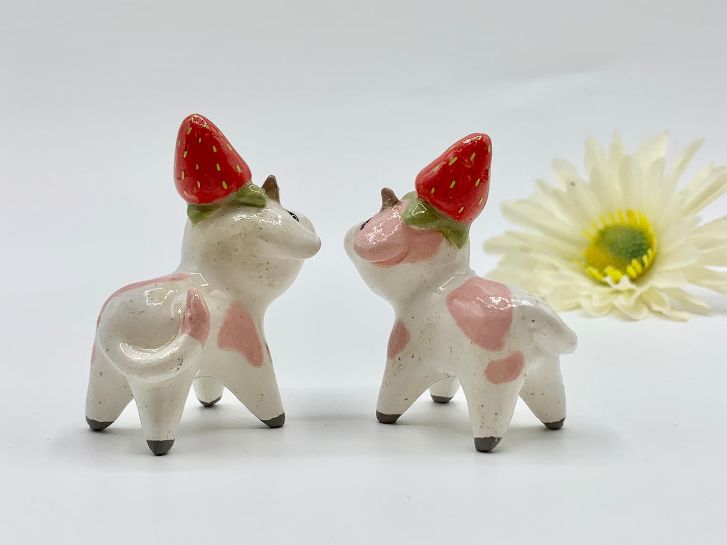 Strawberry Milk Ceramic Cow Figurine