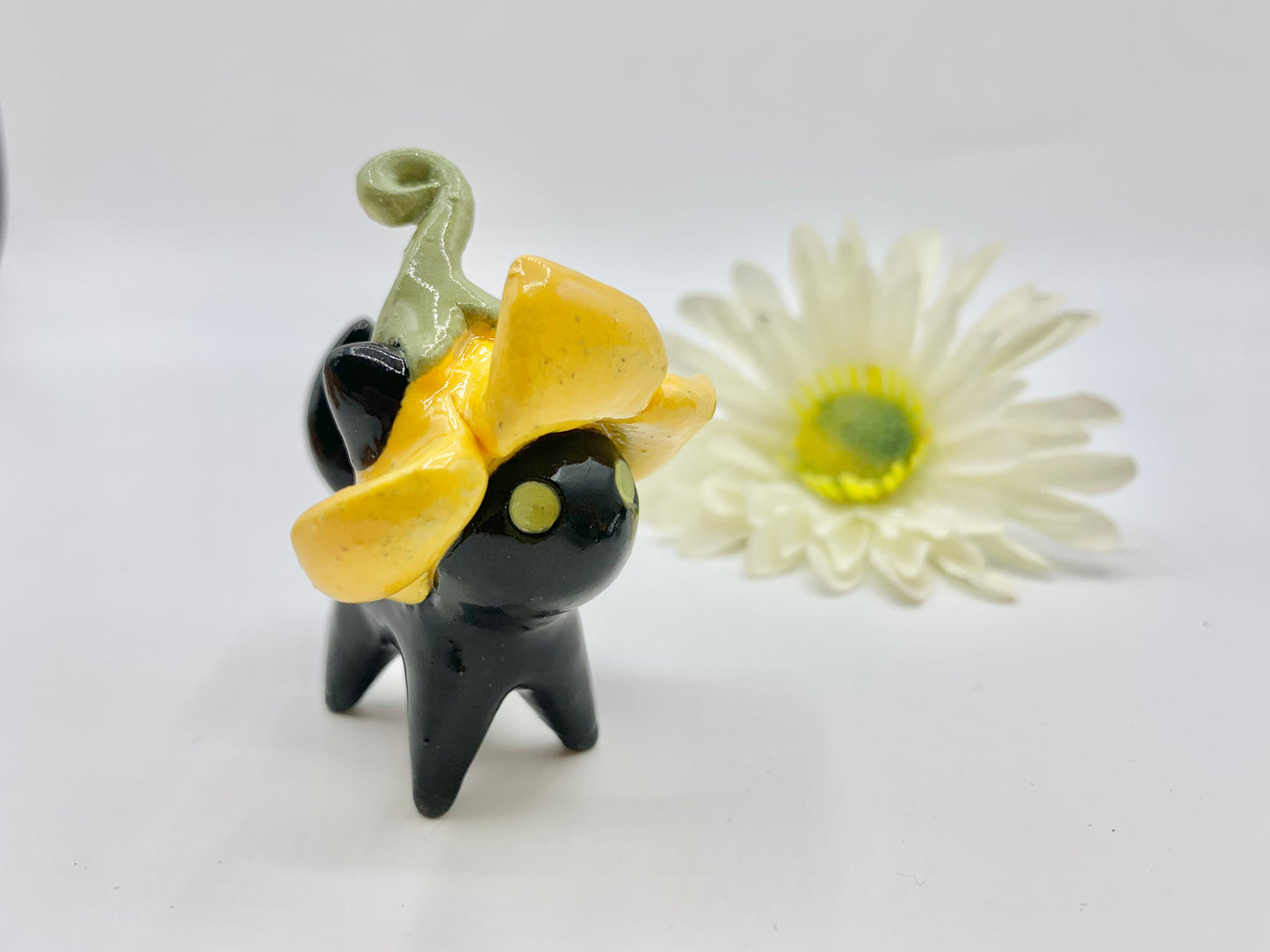 Flower Kitty Ceramic Figurine- Yellow Tulip