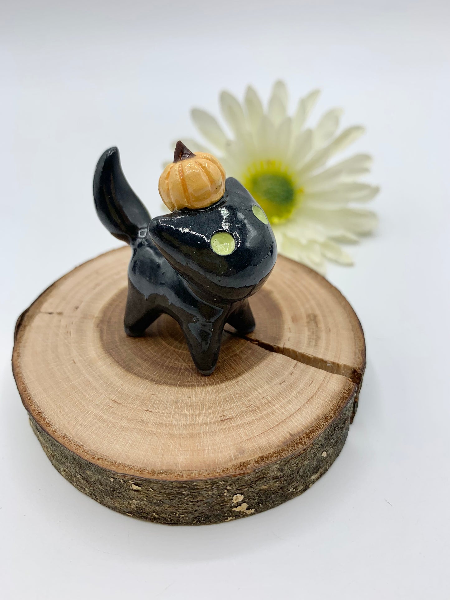 Pumpkin Kitty Ceramic Figurine