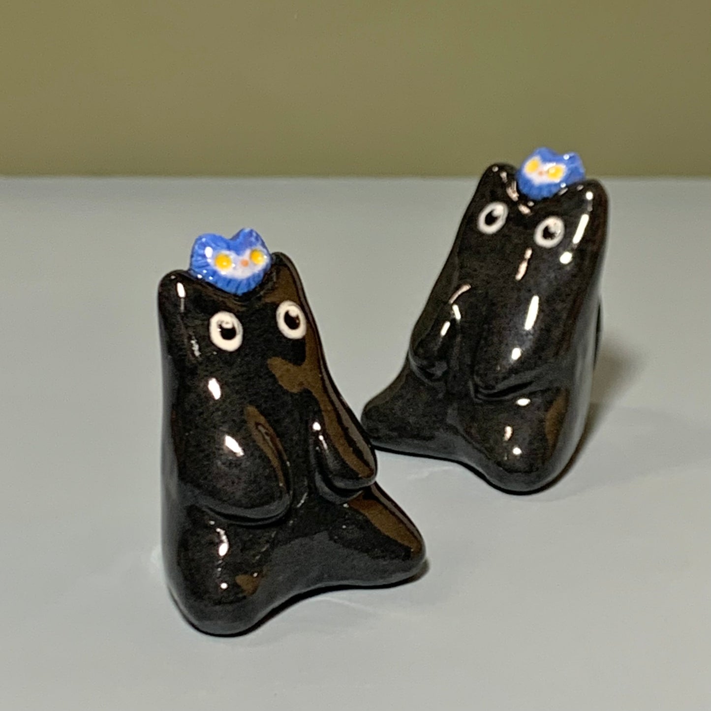 Black Cat with Bird Friend Ceramic Figurine