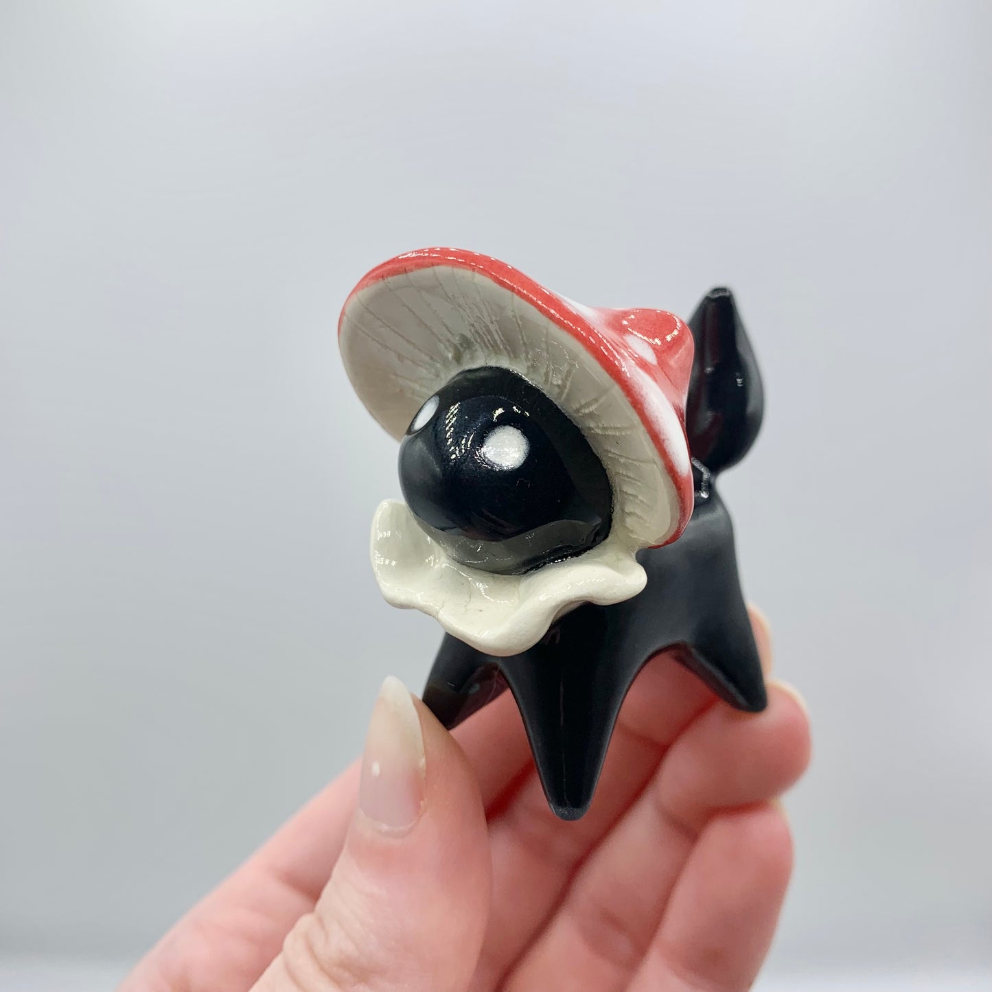 Black Mushroom Kitty Ceramic Figurine