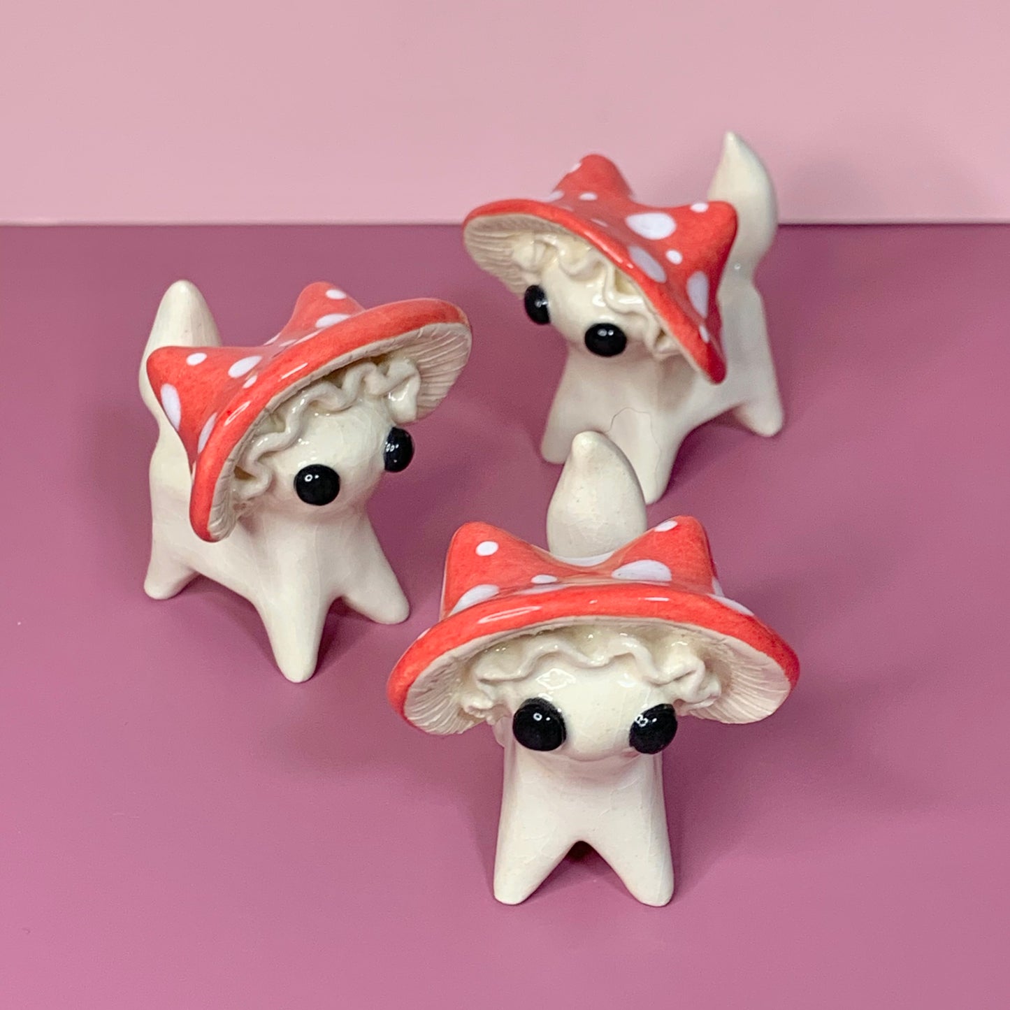 Mushroom Kitty Cat Ceramic Figurine