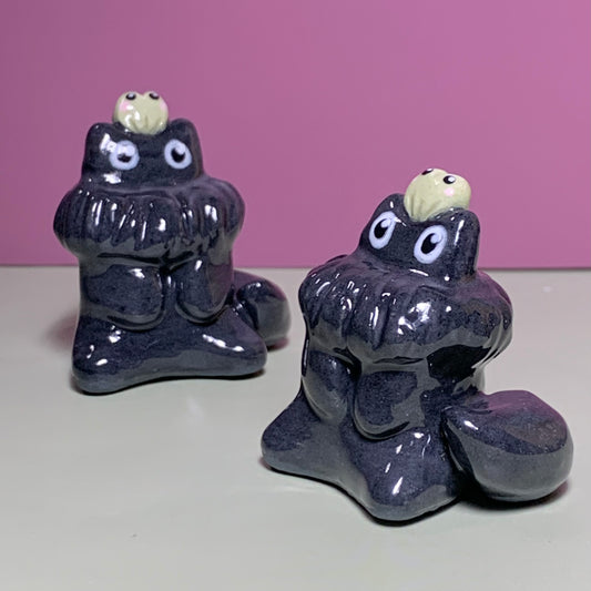 Fluffy Cat with Frog Friend Ceramic Figurine