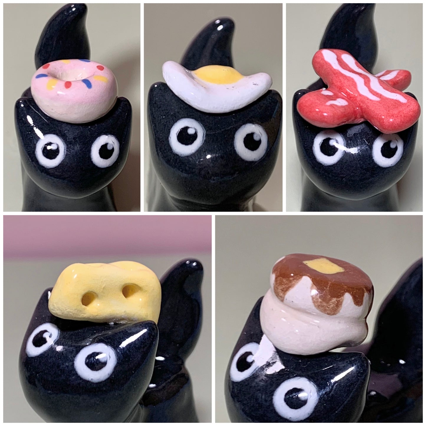 Breakfast Set Kitty Cat Ceramic Figurine with Magnetic Attachments