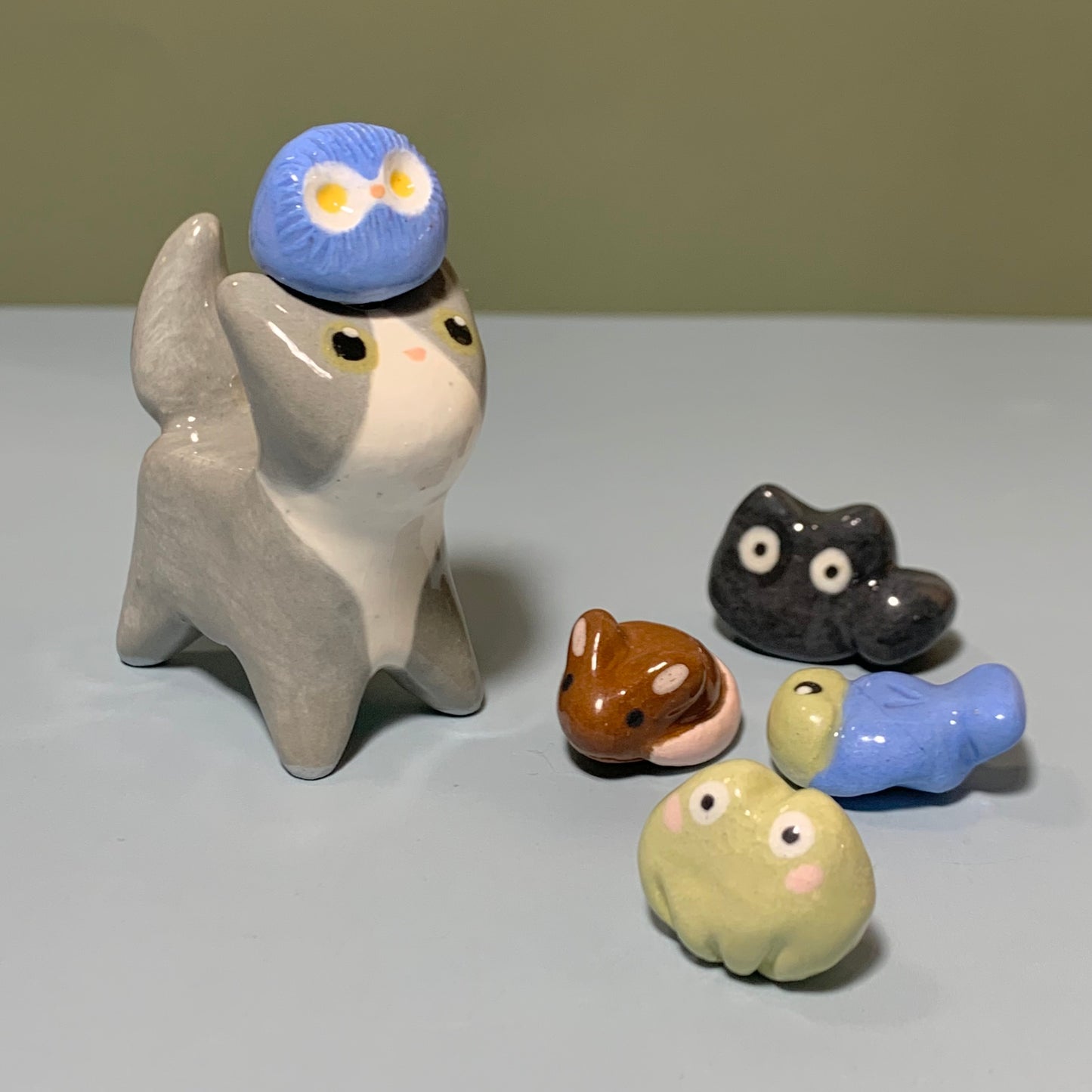 Magnet Animal Set Kitty Cat Ceramic Figurine with Attachments