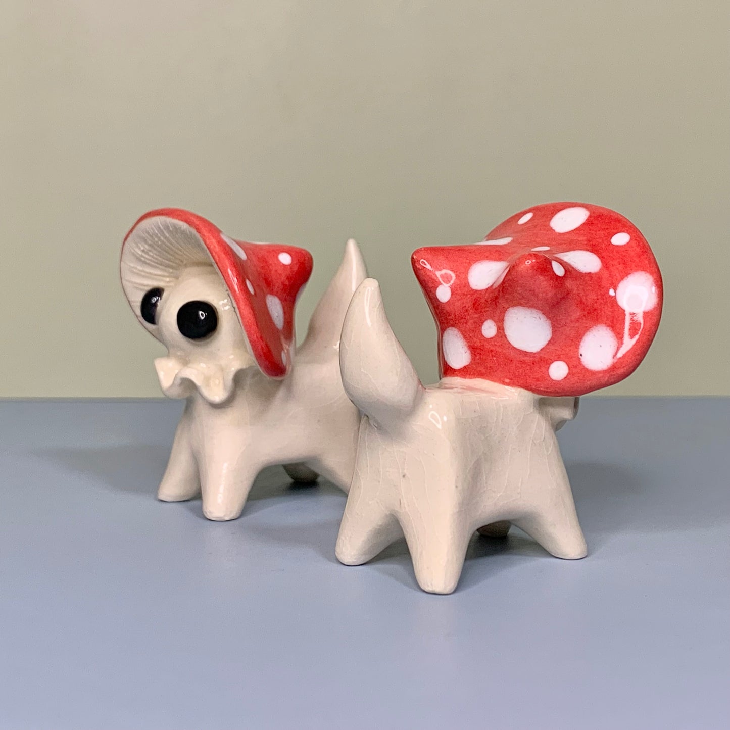 Mushroom Kitty Cat Ceramic Figurine