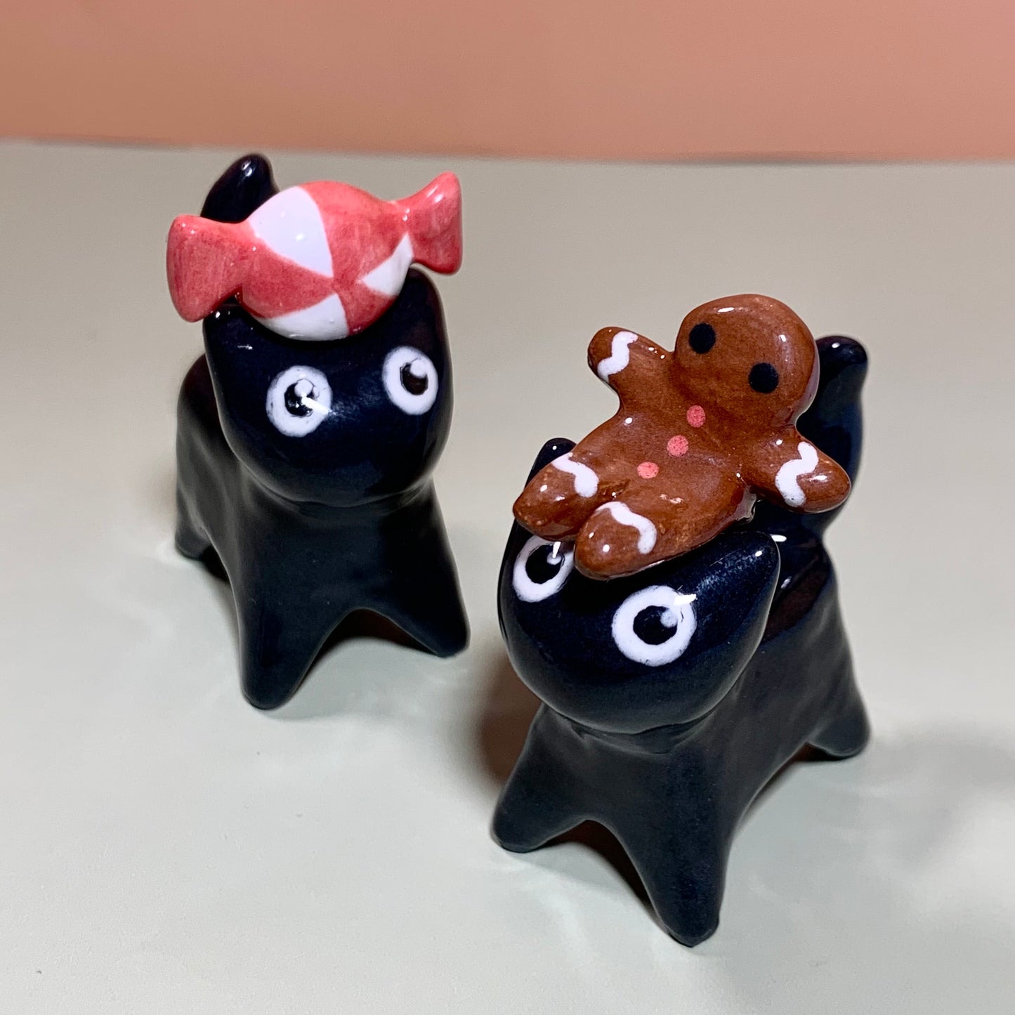 Santa Set Kitty Cat Ceramic Figurine with Magnetic Attachments