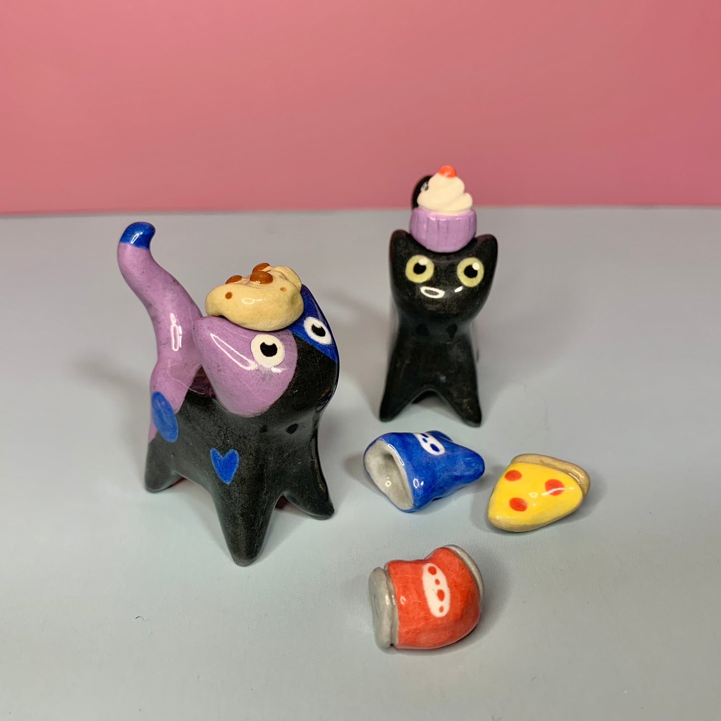 Snack Set Kitty Cat Ceramic Figurine with Magnetic Attachments