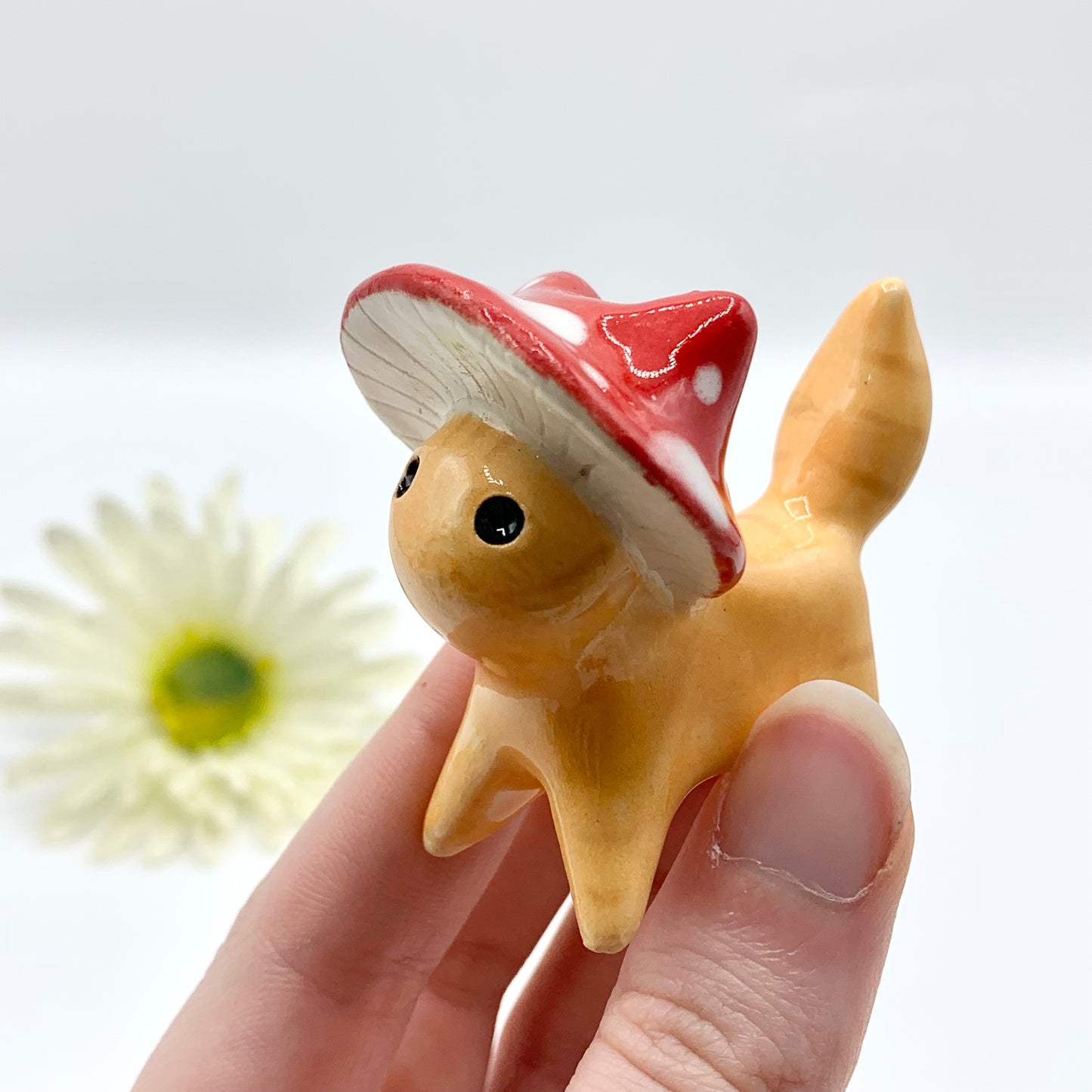 Orange Mushroom Kitty Ceramic Figurine