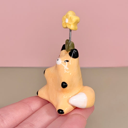 Flower Fox Ceramic Figurine