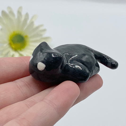 Lazy Black Cat Ceramic Figurine