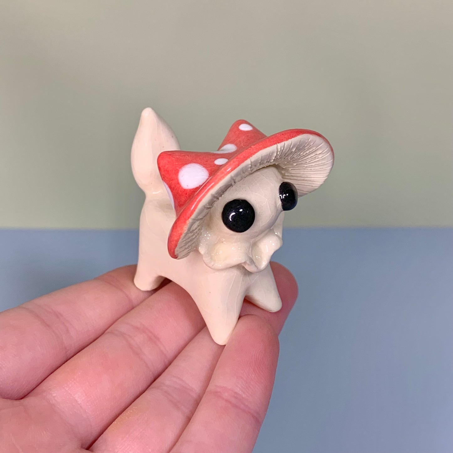 Mushroom Kitty Cat Ceramic Figurine