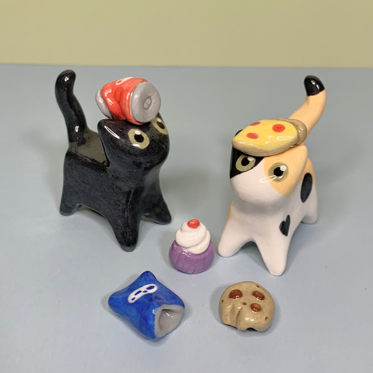Snack Set Kitty Cat Ceramic Figurine with Magnetic Attachments